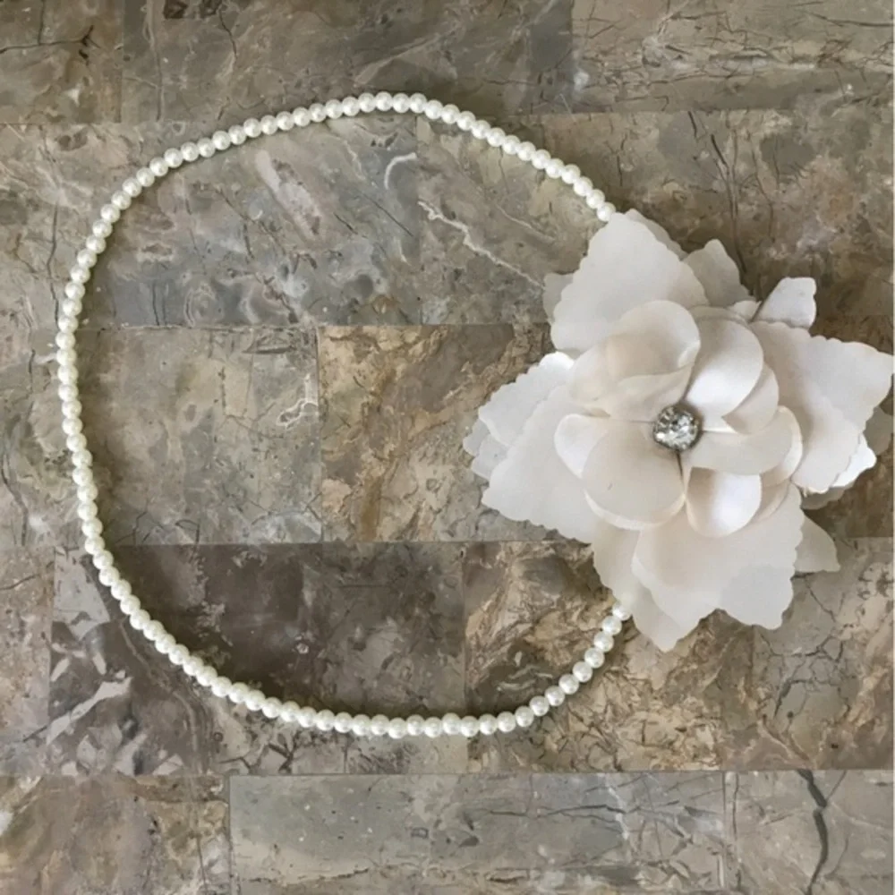 Pearl Headband‎ with Silky Ivory Flower